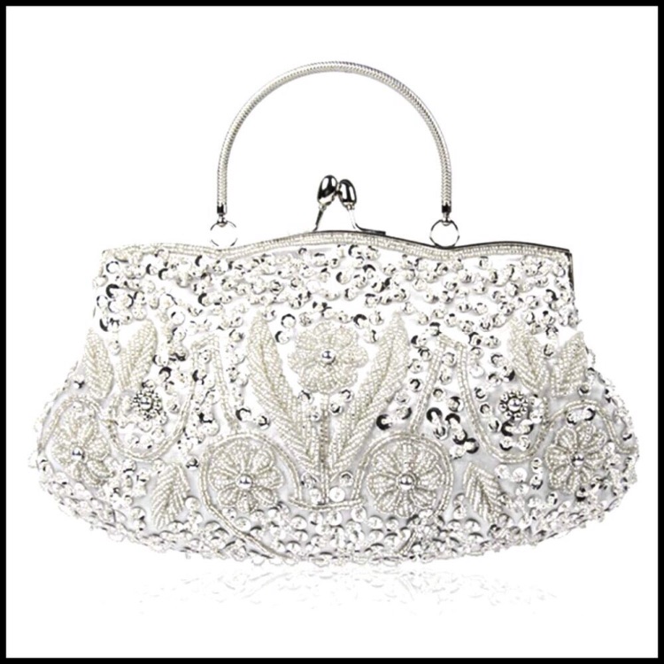 Vintage Floral Sequin Evening Clutch Elegant Designer Party Wedding Purse
